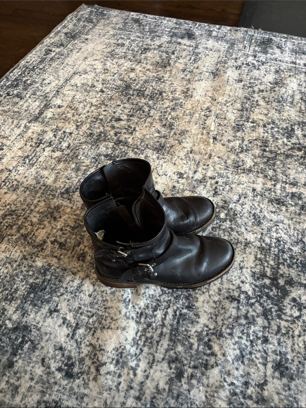 UGG Black Leather Ankle Booties with Harness Detail